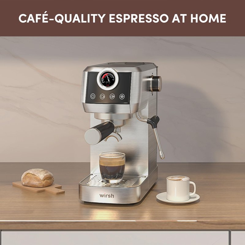 wirsh Espresso Machine, 20 Bar Semi-Automatic Espresso Maker with Pressure Gauge, Steam Wand, Stainless Steel Expresso Coffee Machine for Espresso/Latte/Cappuccino, Touch Screen,Home Barista Plus