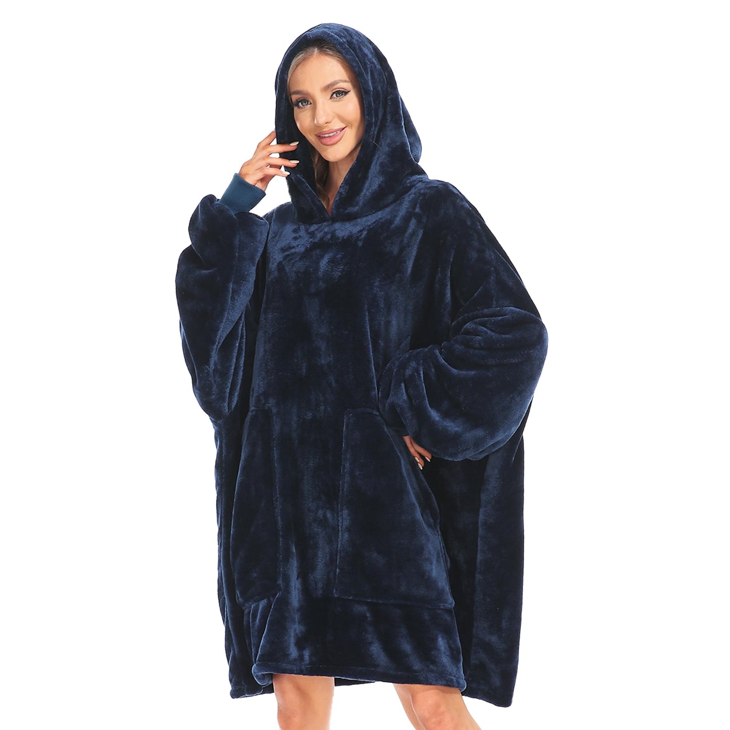 Kipswiza Blanket Hoodie - Wearable Blankets Oversized Soft Cozy Flannel Sweatshirt Blanket for Adult-Navy