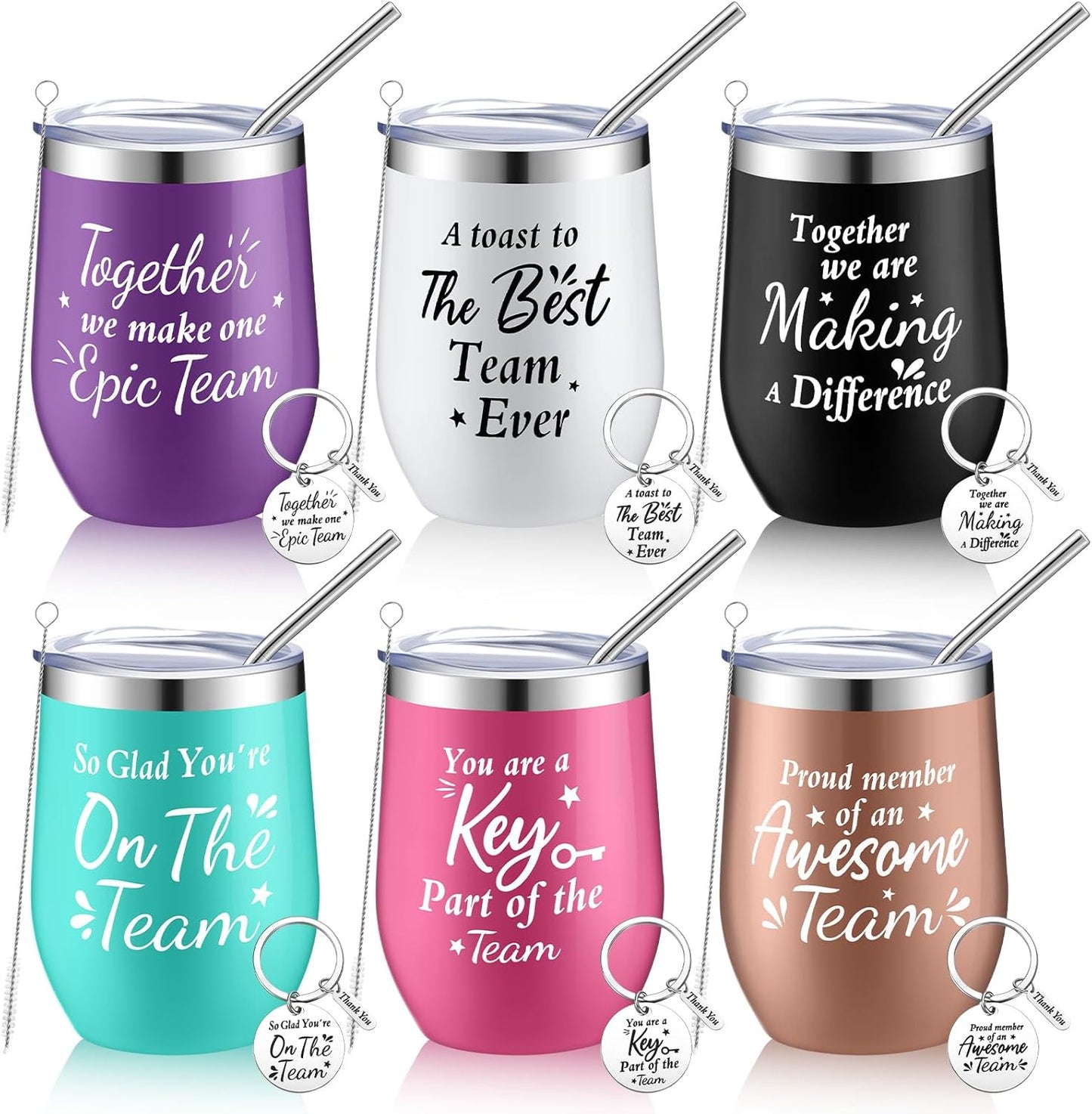 Dandat Employee Appreciation Gifts Team Thank You Gifts for Coworkers Stainless Steel Travel Tumbler with Straw and Keychain Inspirational Tumbler for Teacher Women Men(Multi Colors,12 Pack)