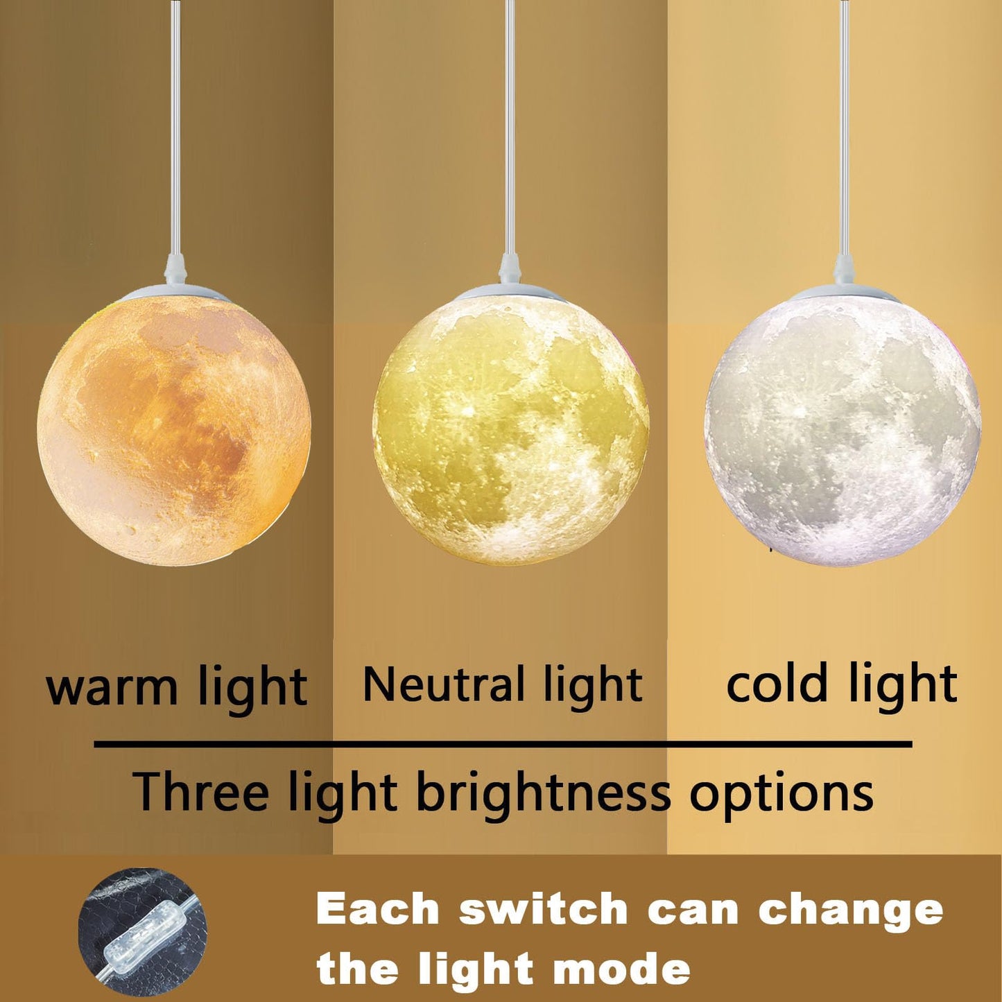 JLOWCO Plug in Pendant Lighting,Hanging Lamps That Plug Into Wall Outlet White,Light Fixtures Ceiling Hanging Lights with Plug in Cord and Switch,Led Moon Lights for Kids Bedroom(Bulb Included)
