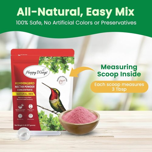 Happy Wings Hummingbird Food Powder - Natural Red Nectar Makes 192 fl oz Solution | 2 lb Easy Mix Formula