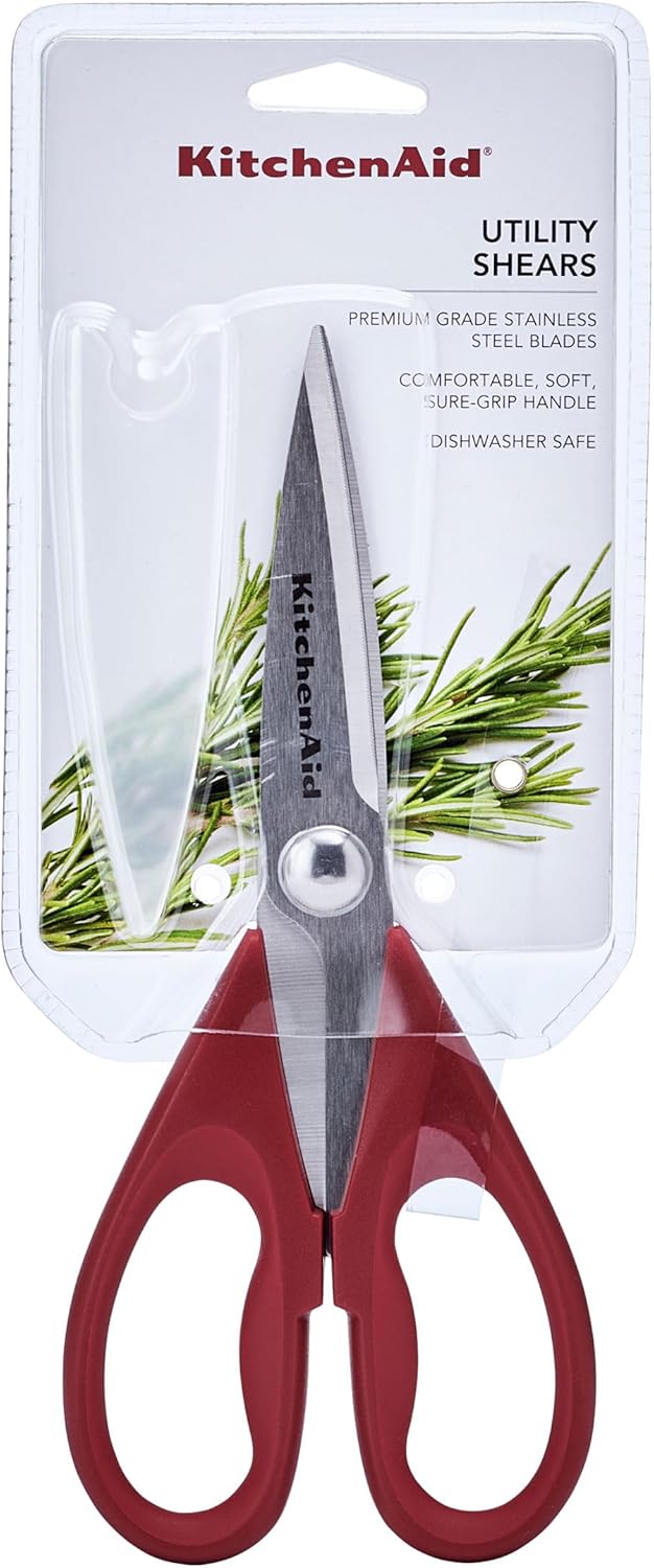 KitchenAid Kitchen Shears - Durable Stainless Steel Scissors with Protective Sheath, 8.72 Inch, Red