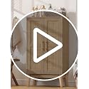 Tall Bathroom Storage Cabinet with Doors - 43 Inch Rattan Cabinet, Natural Oak Finish