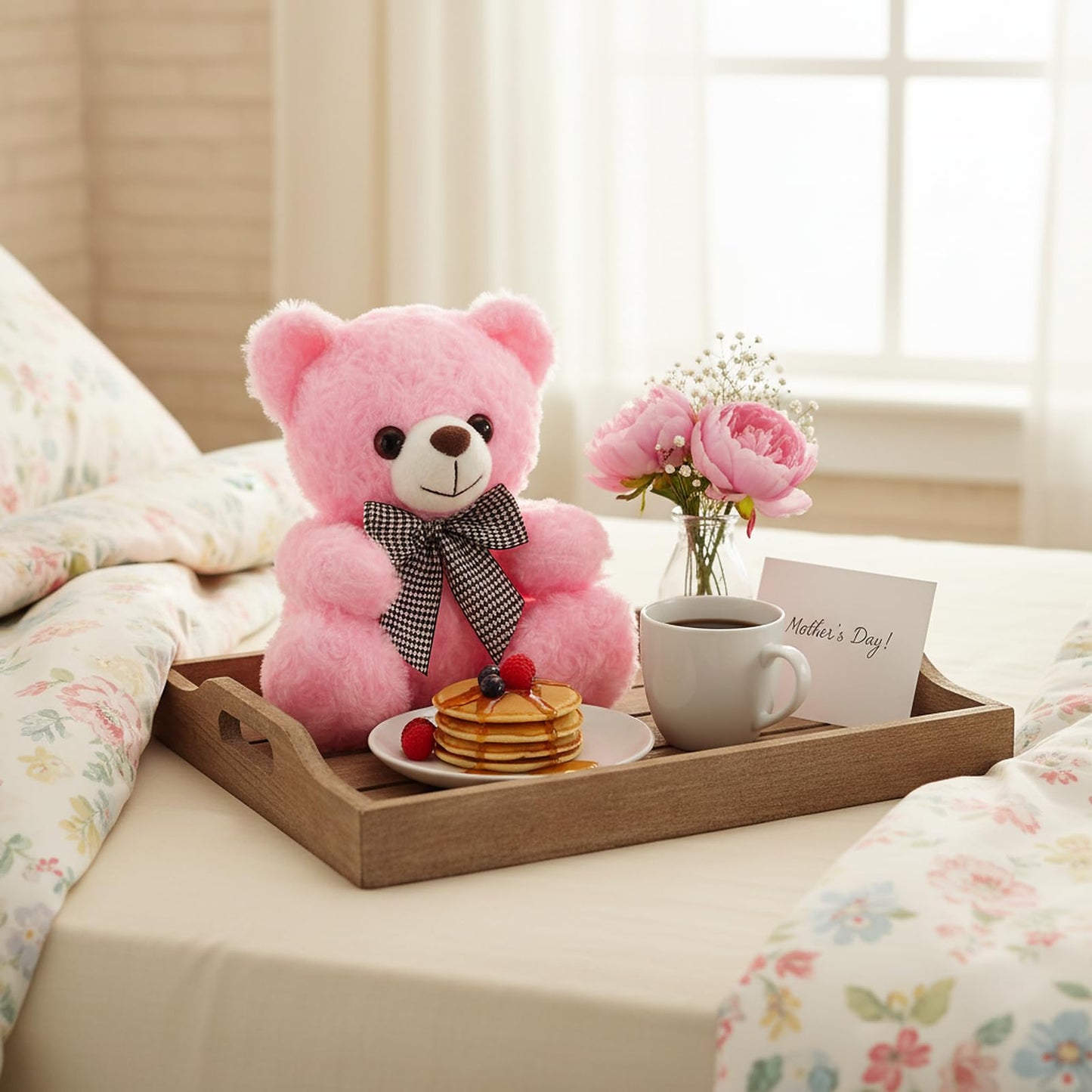 Mothers Day Bear Gifts for Mom, Pink Teddy Bear Stuffed Animal, Valentines Day Gifts for Kids, Bear Gifts for Girlfriend, 8″ Soft Stuffed Bear Toy for Kids 3+, Teddy Bear Baby Shower Deco