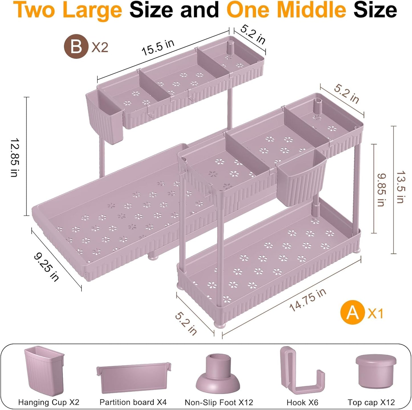 Sevenblue Multi-Purpose Under Sink Organizer - L-Shaped Pull-Out Storage for Bathroom & Kitchen | Pink, 12.85 Inch