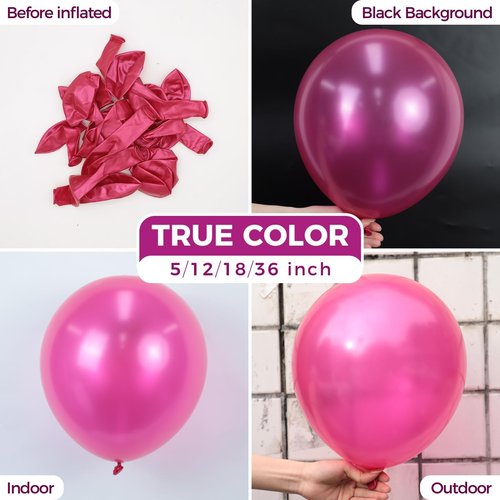 Bezente Pearl Hot Pink Balloons Latex Party Balloons - 100 Pack 12 inch Round Helium Magenta Fuchsia Dark Pink Balloons for Princess Gender Reveal Birthday Wedding Anniversary Party Decorations