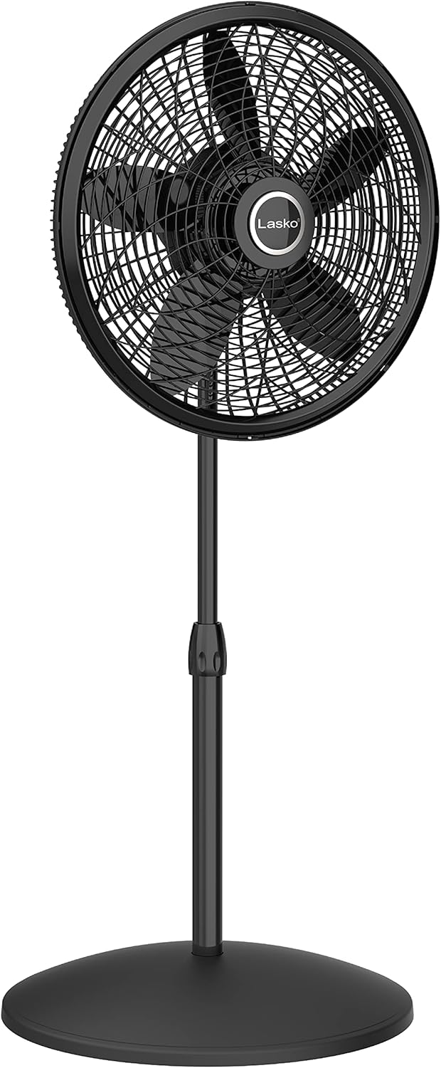 Lasko Elegance and Performance Pedestal Stand Fan, 3-Speeds, 90 Degree Oscillation, Adjustable Height, Timer, Remote for Indoor, Bedroom, Living Room, Home Office, Dorm Use, 18 Inch, White, 1850