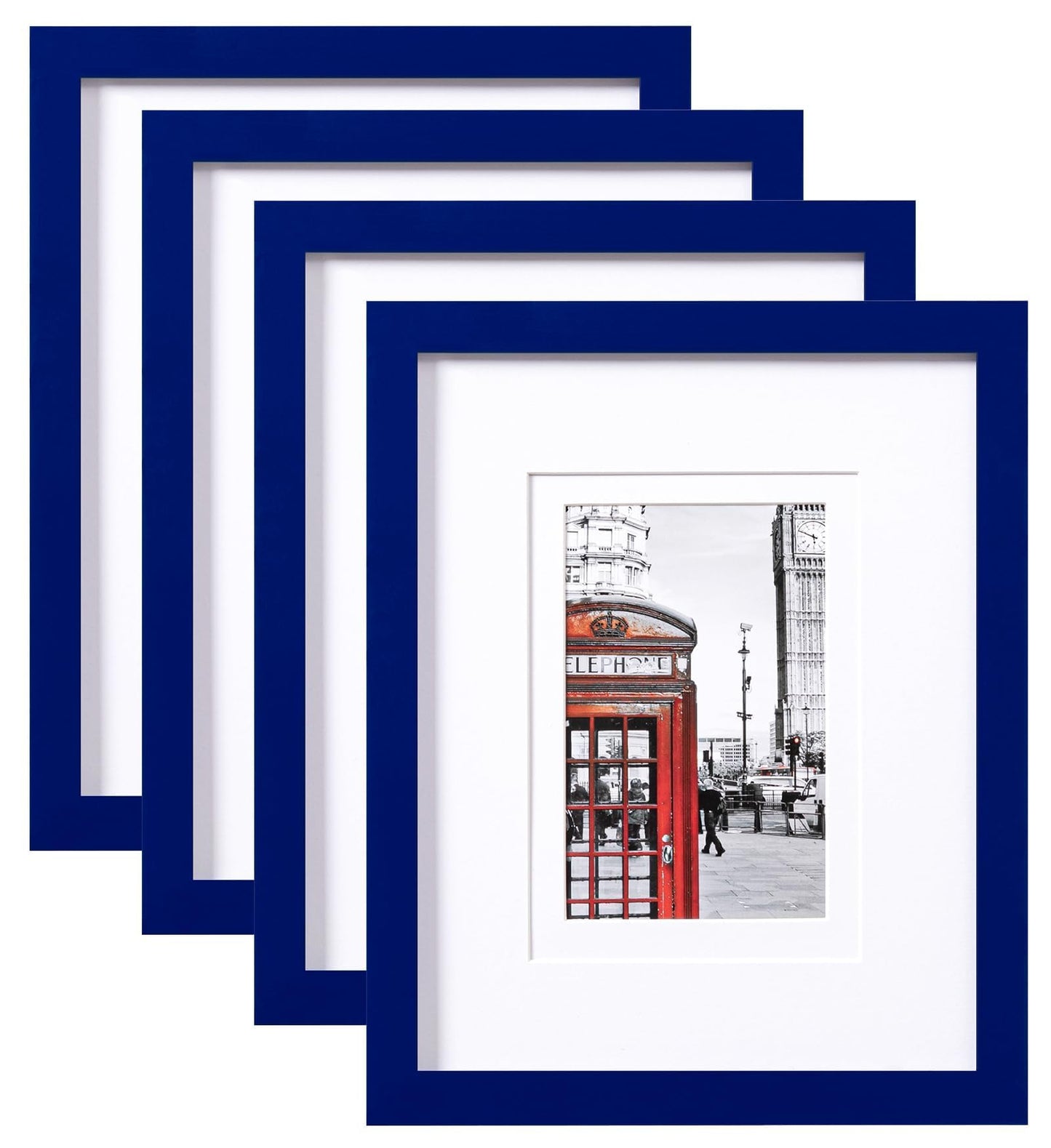 eletecpro 8x10 Picture Frame 4 Pack Made of Pine and Strong Glass, Display 4x6, 5x7 Photos with Mat, and 8x10 No Mat, High-end Modern Home Decor for Wall and Tabletop, Gallery Gift Set, Blue