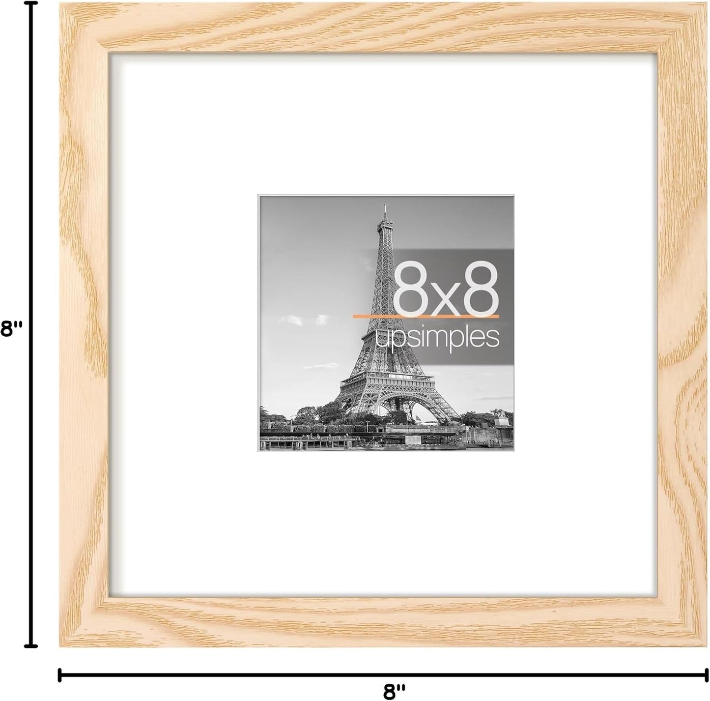 Upsimples 8x8 Picture Frame - Versatile Display for 4x4 or 8x8 Photos | Natural Finish, 1 Pack