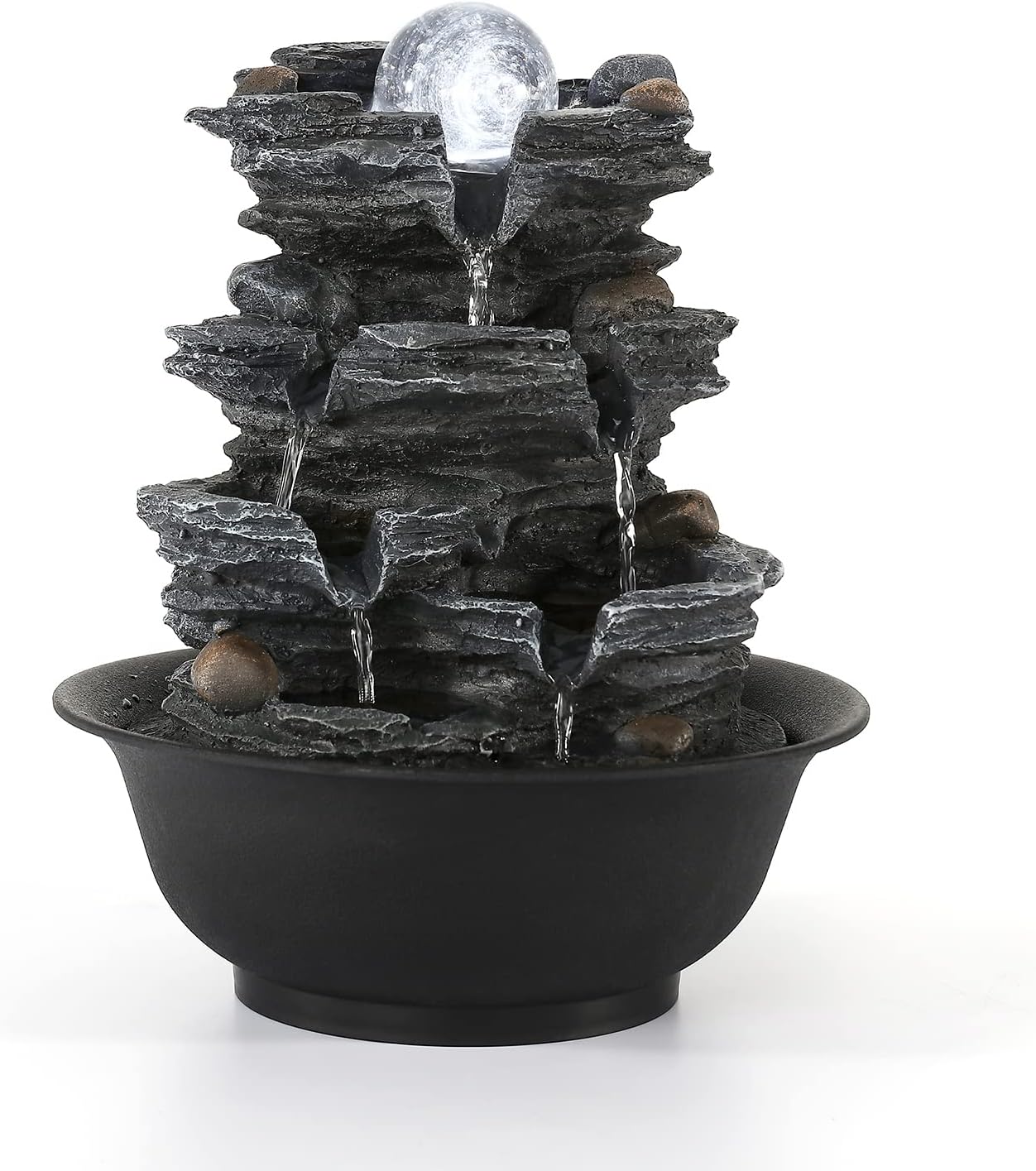 Dyna-Living Water Fountains Indoor Tabletop Fountain with Pump Waterfall Fountain Indoor Coloured LED Lights Desk Water Fountains for Home Office Decor Style 1