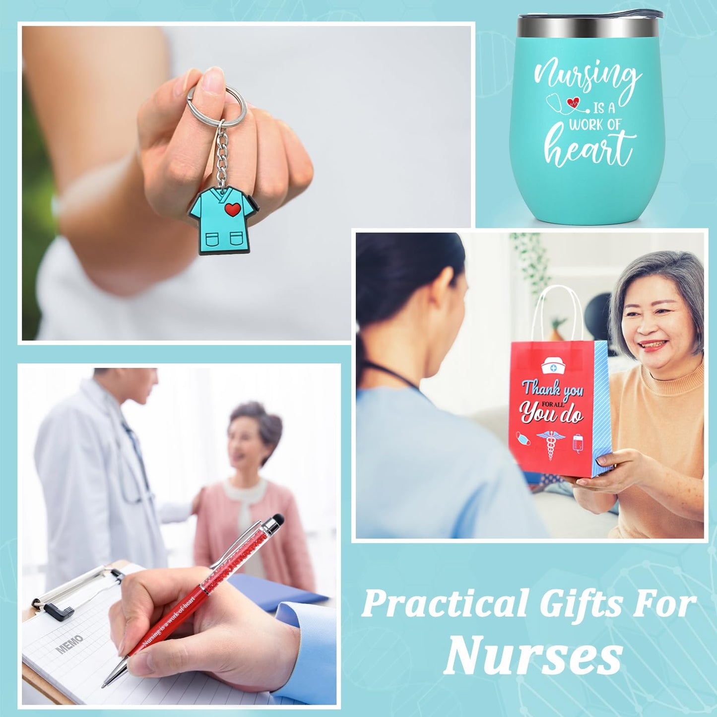 Lifecapido Nurse Gifts, Nurse Week Gifts, Nursing is a Work of Heart 6 Pack Insulated Wine Tumbler, Nurse Gifts Bulk with Key Chain Paper Bags, Appreciation Graduation Retirement Gifts for RN Nurse