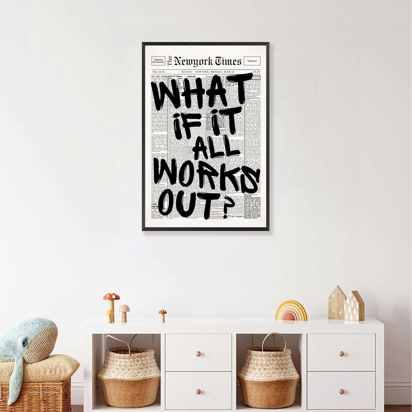 Retro Black And White Newspaper Poster - Positive Affirming Quote Canvas Wall Art | 12x16in Framed Minimalist Decor