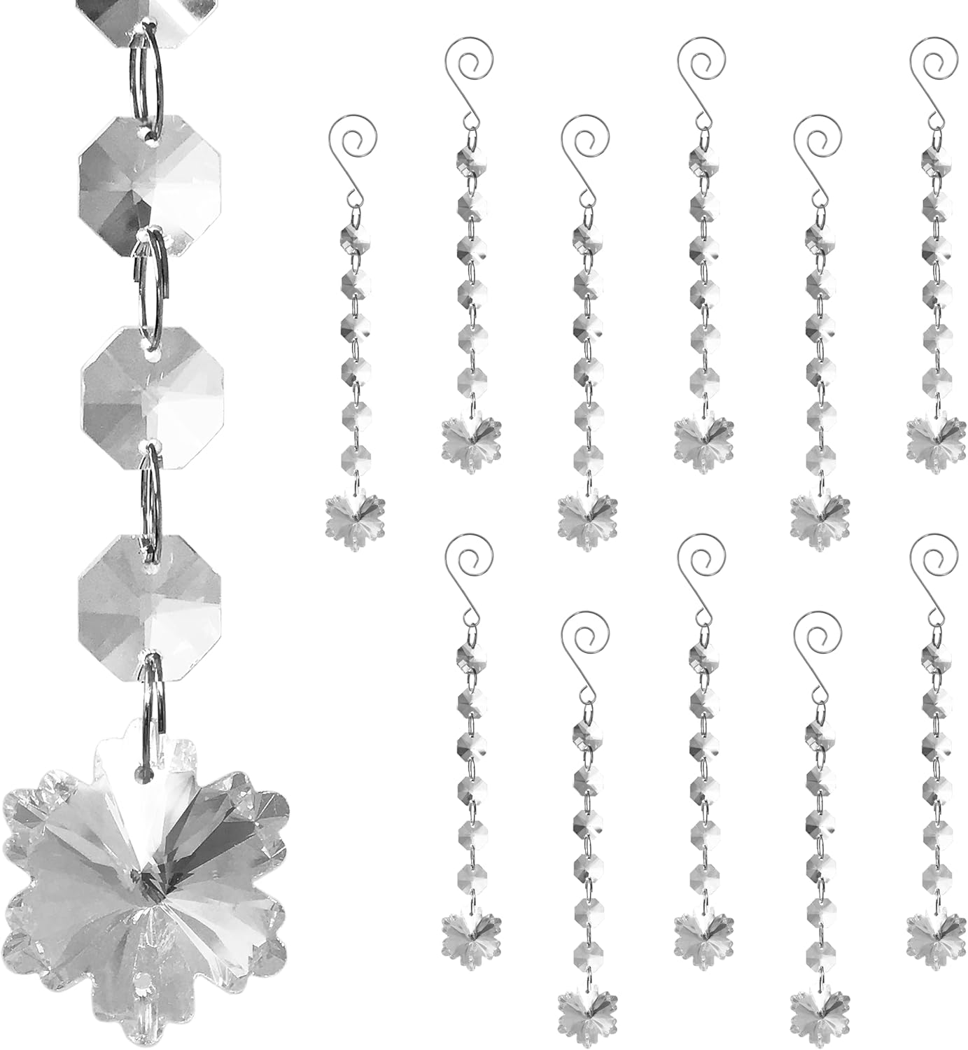 Set of 6 Christmas Snowflake Crystal Strands - 8.25" Long Hanging Decor for Weddings & Parties