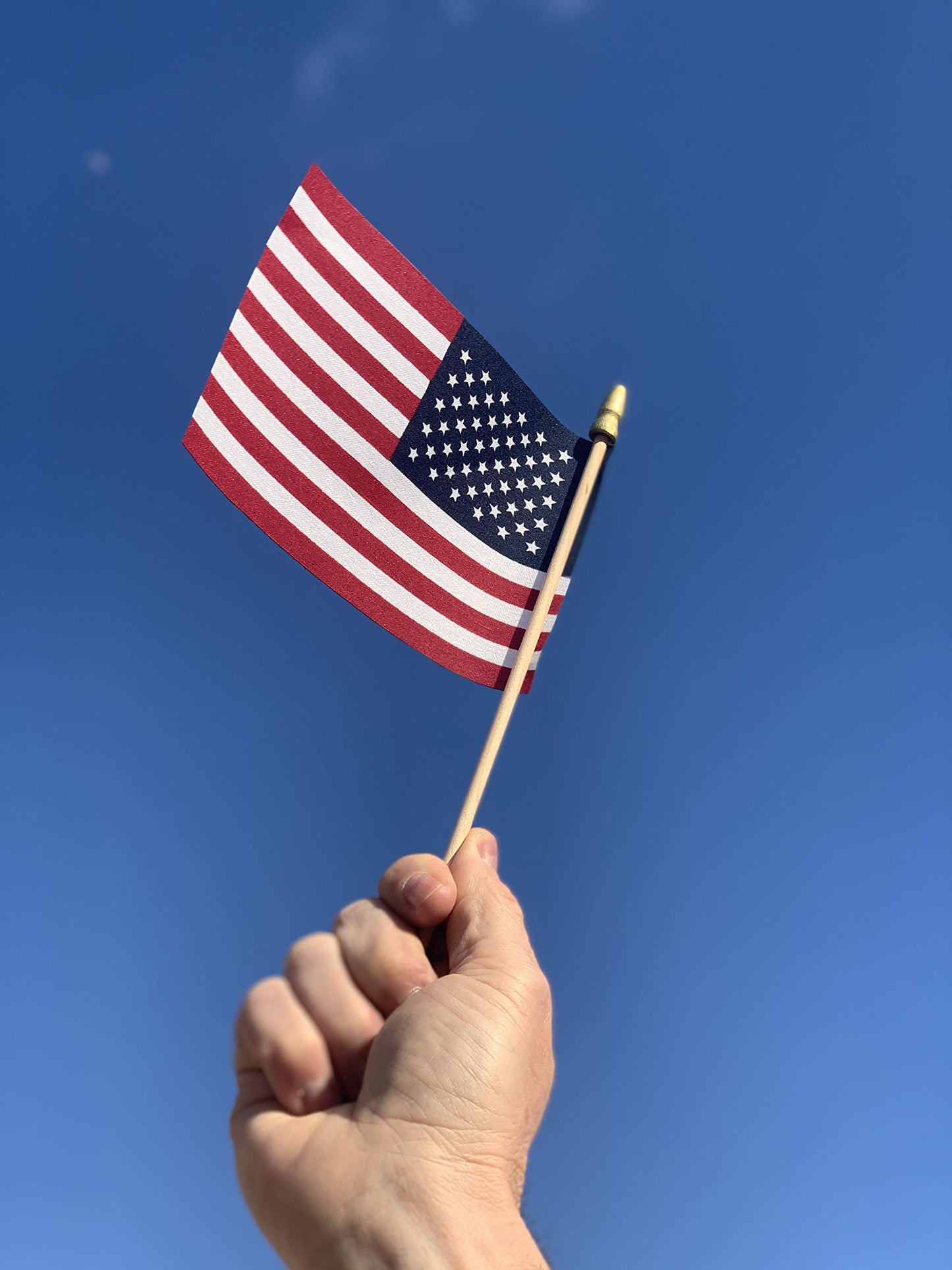 TUTARE 50 American Flags on Stick - Handheld Spearhead US Flag for 4th of July, Memorial Day Event Decorations - Patriotic Decor for Indoors & Yard - Wooden Stick, Cotton Fabric (4"X6" - 12 Pack)