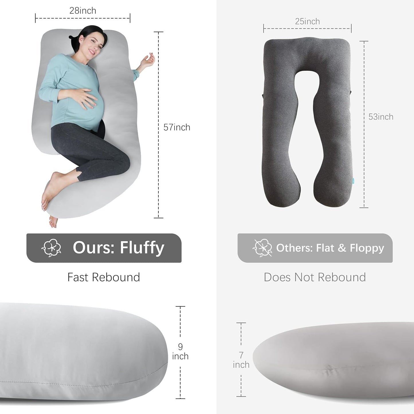 MOON PARK U-Shaped Pregnancy Pillow - Full Body Maternity Support for Back, Legs & Belly - 57 Inch - Light Grey