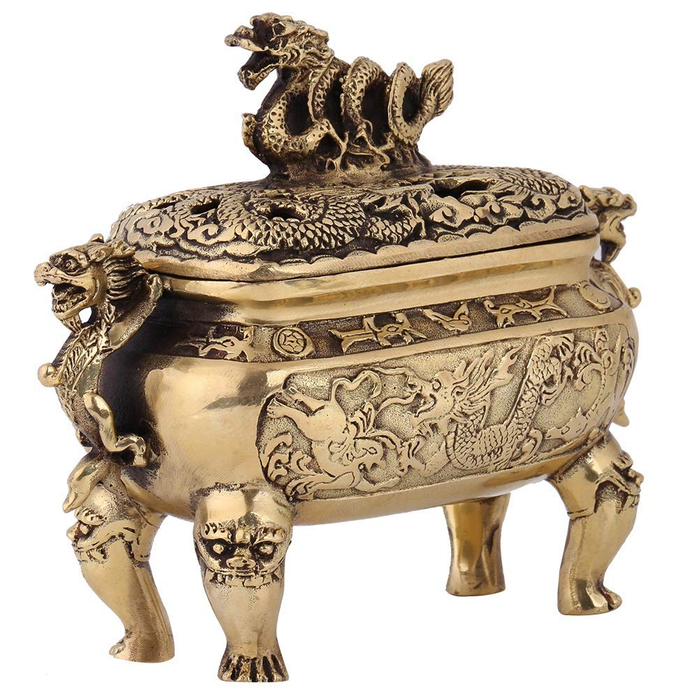 EMUKOEP 1PC Antique Bronze Copper Chinese Dragon Incense Burner Holder Home Decoration Incense Tower Burner