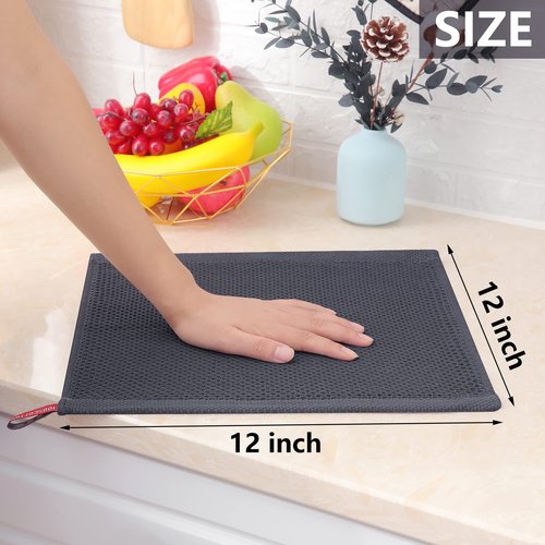 Homaxy 100% Cotton Waffle Weave Kitchen Dish Cloths, Ultra Soft Absorbent Quick Drying Dish Towels, 12 x 12 Inches, 8-Pack, Dark Grey