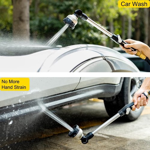 FANHAO 16-Inch Metal Watering Wand - Heavy Duty Hose Nozzle with 9 Spray Patterns & 180° Rotation - Black