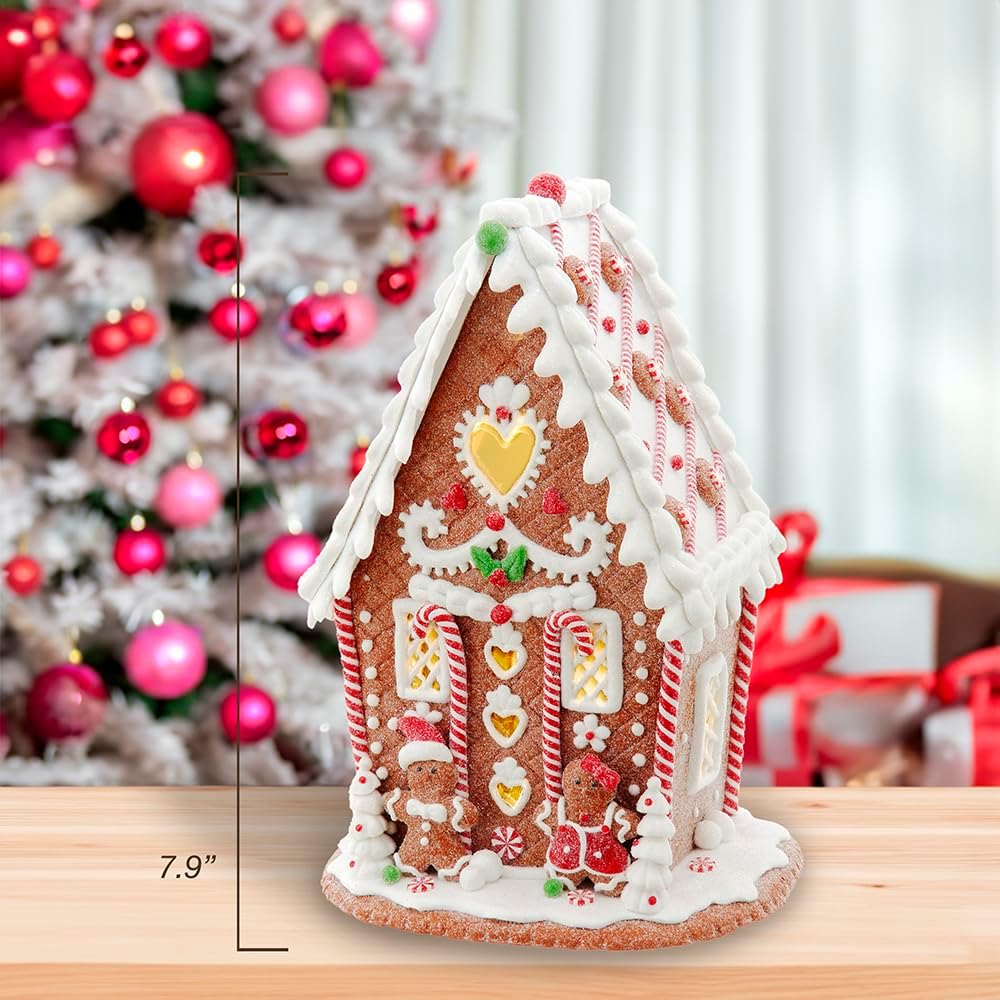 Kurt Adler LED Gingerbread House - 7.87-Inch Battery Operated Decor with Heart Detail