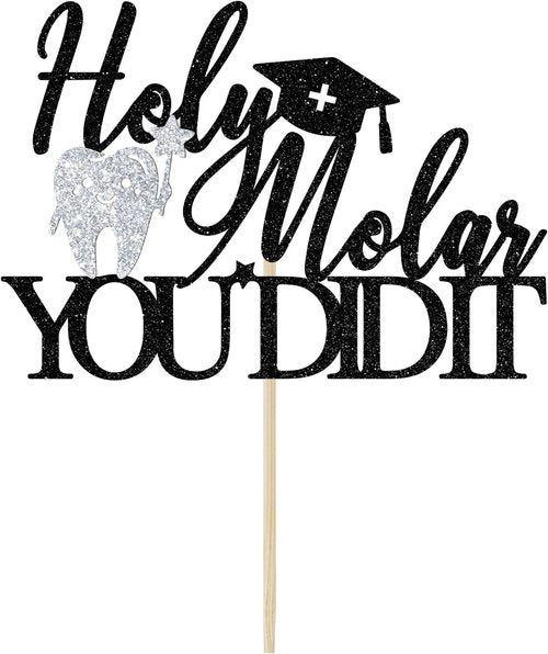 Holy Molar Cake Topper - Future Dentist Graduation Decor | Black Glitter Dental School Celebration
