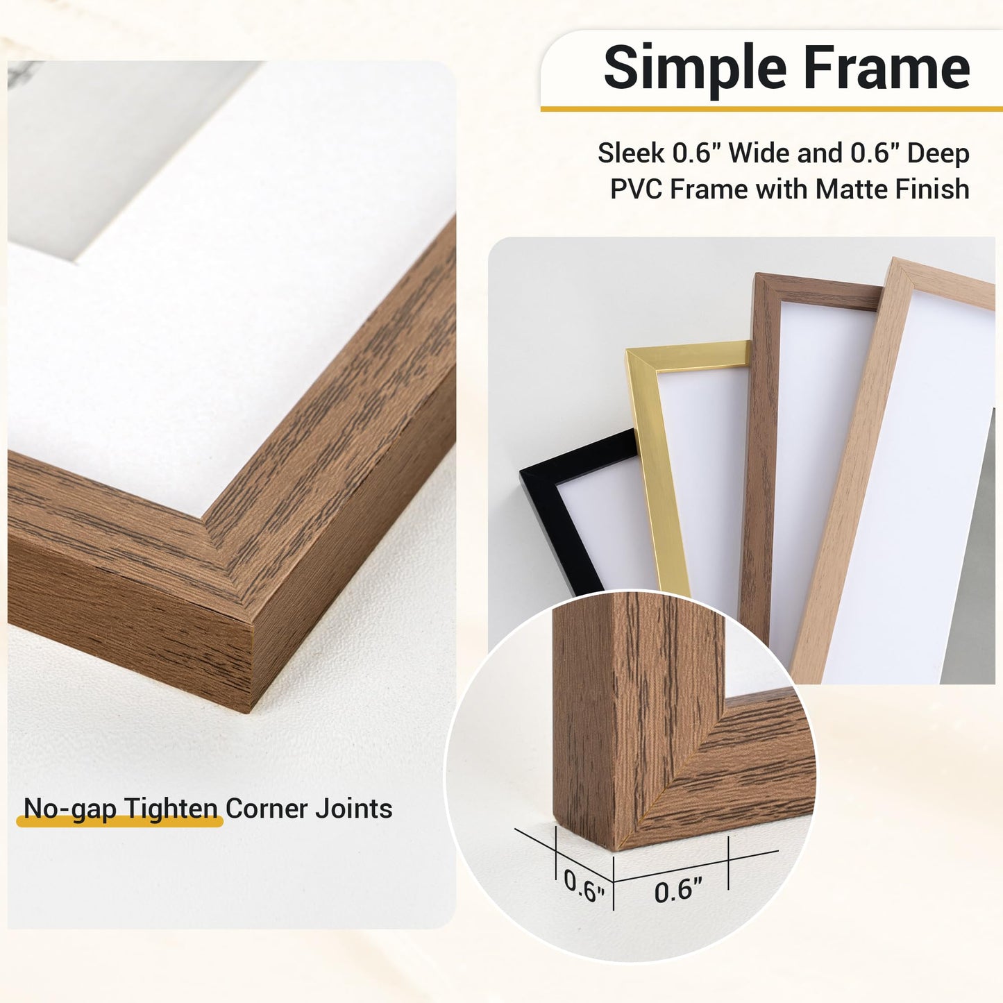 Acovy 16x16 Picture Frame, 16x16 Square Picture Frame for Wall, 16x16 Frame Matted to 12x12, 16x16 Photo Frame with High Definition Plexiglass (Walnut, 1 Pack)