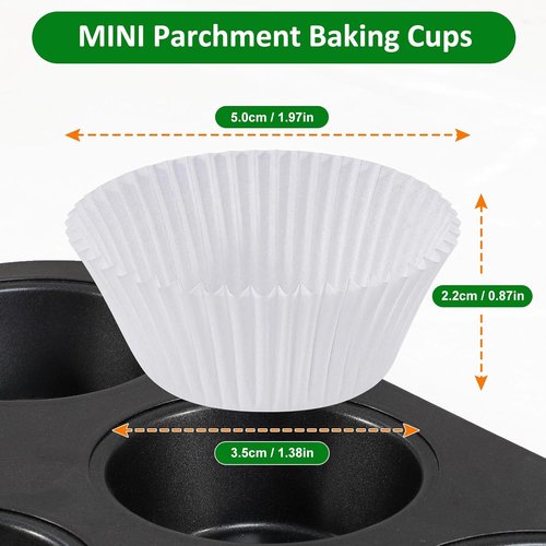 Caperci Mini Cupcake Liners - 400 Pcs White Paper Muffin Liners for Non-Stick Baking | Food Grade