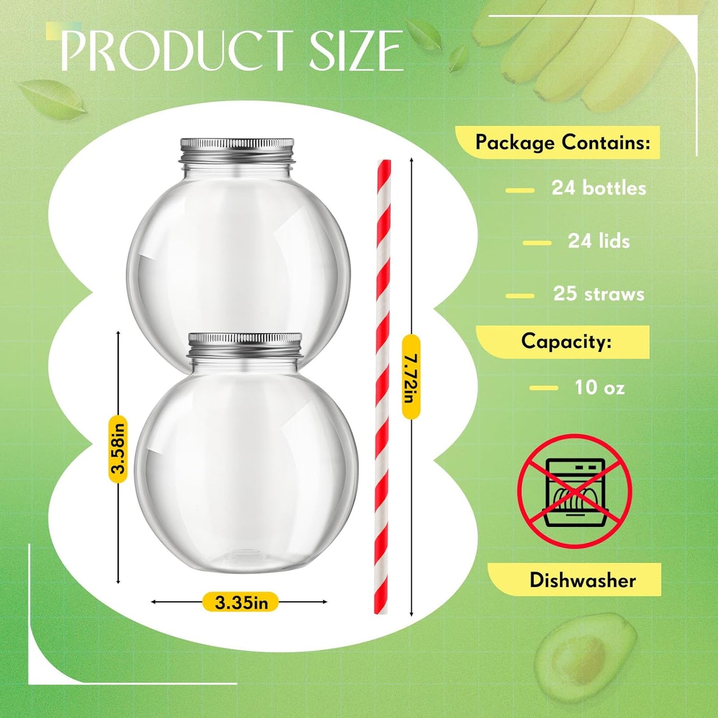 Yaomiao 24 Pcs 10 oz Mini Plastic Fish Bowl Ornament Cups for Drinks Clear Spherical Potion Bottles with Lids and Straws Bulb Cups for Christmas Carnival Candy Party Decorations (Red)