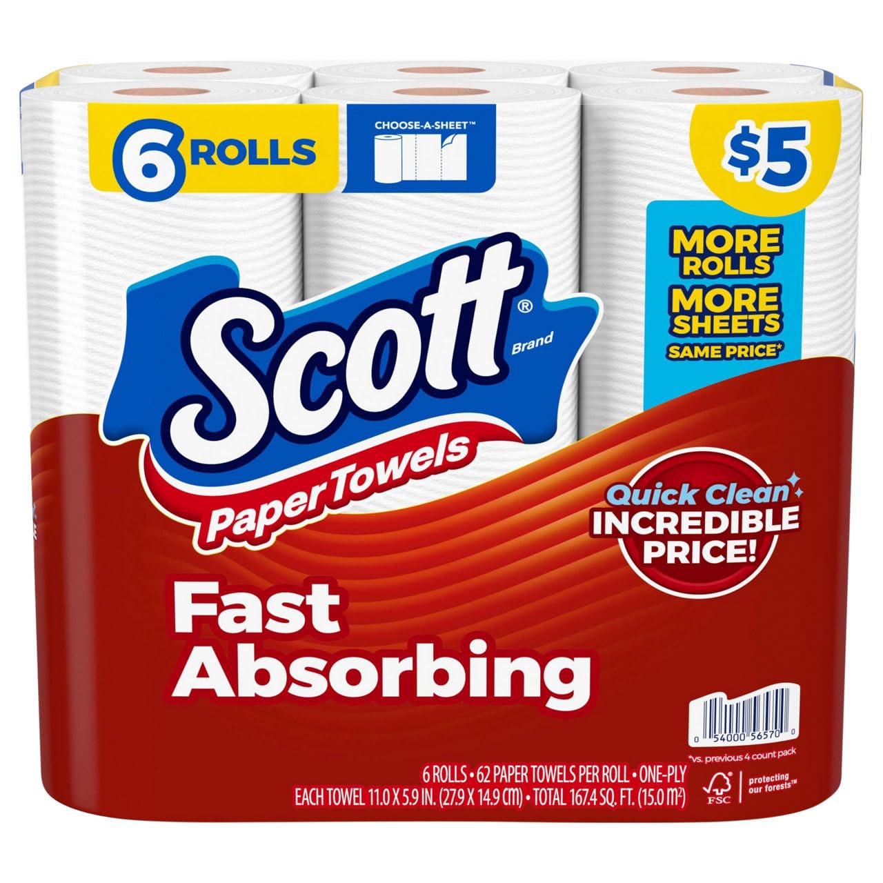 Scott Choose-A-Sheet Paper Towels - Versatile Absorbency | 6 Count Roll Pack