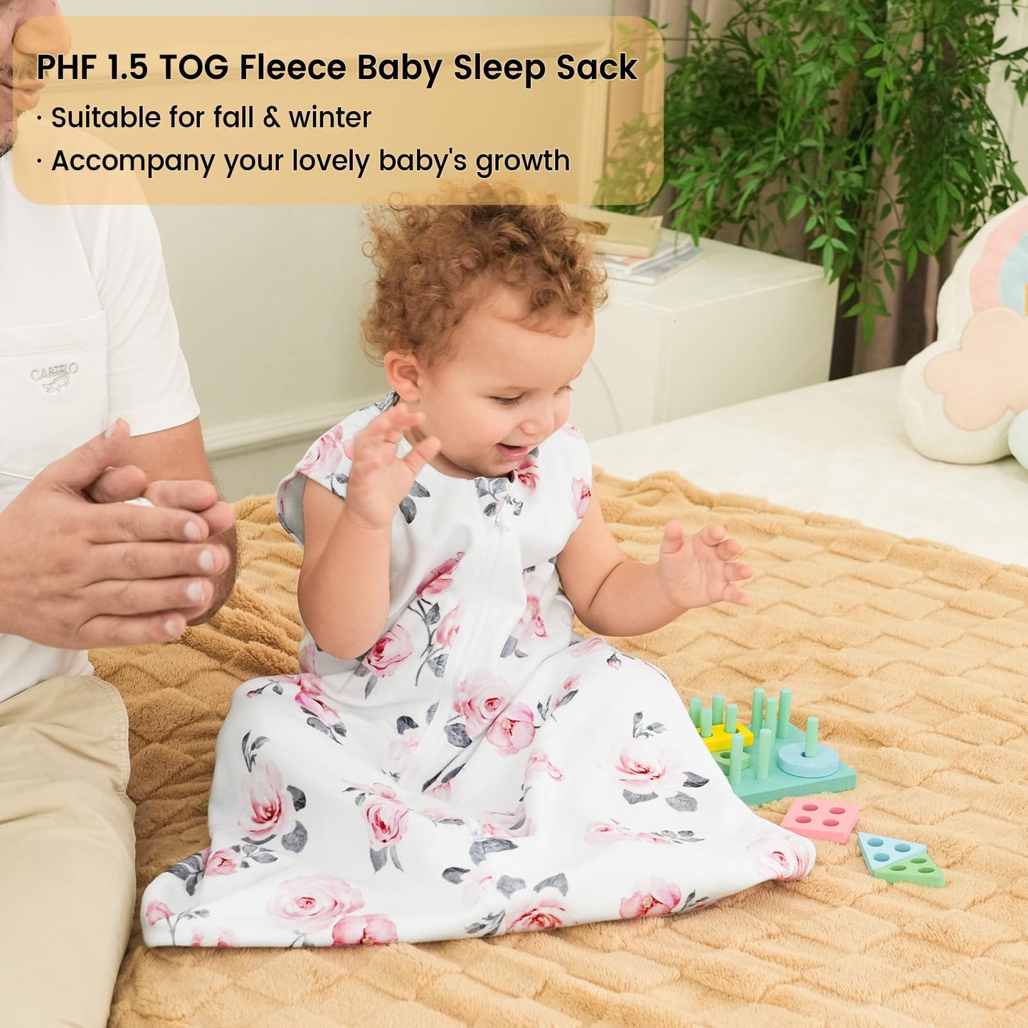 PHF 3 Pack Warm Micro-Fleece Baby Sleep Sack 12-18 Months, Soft Baby Wearable Blanket, 2-Way Zipper Sleeping Bags, Comfy Toddler Sleeping Sack for Girls, Large Size, Floral
