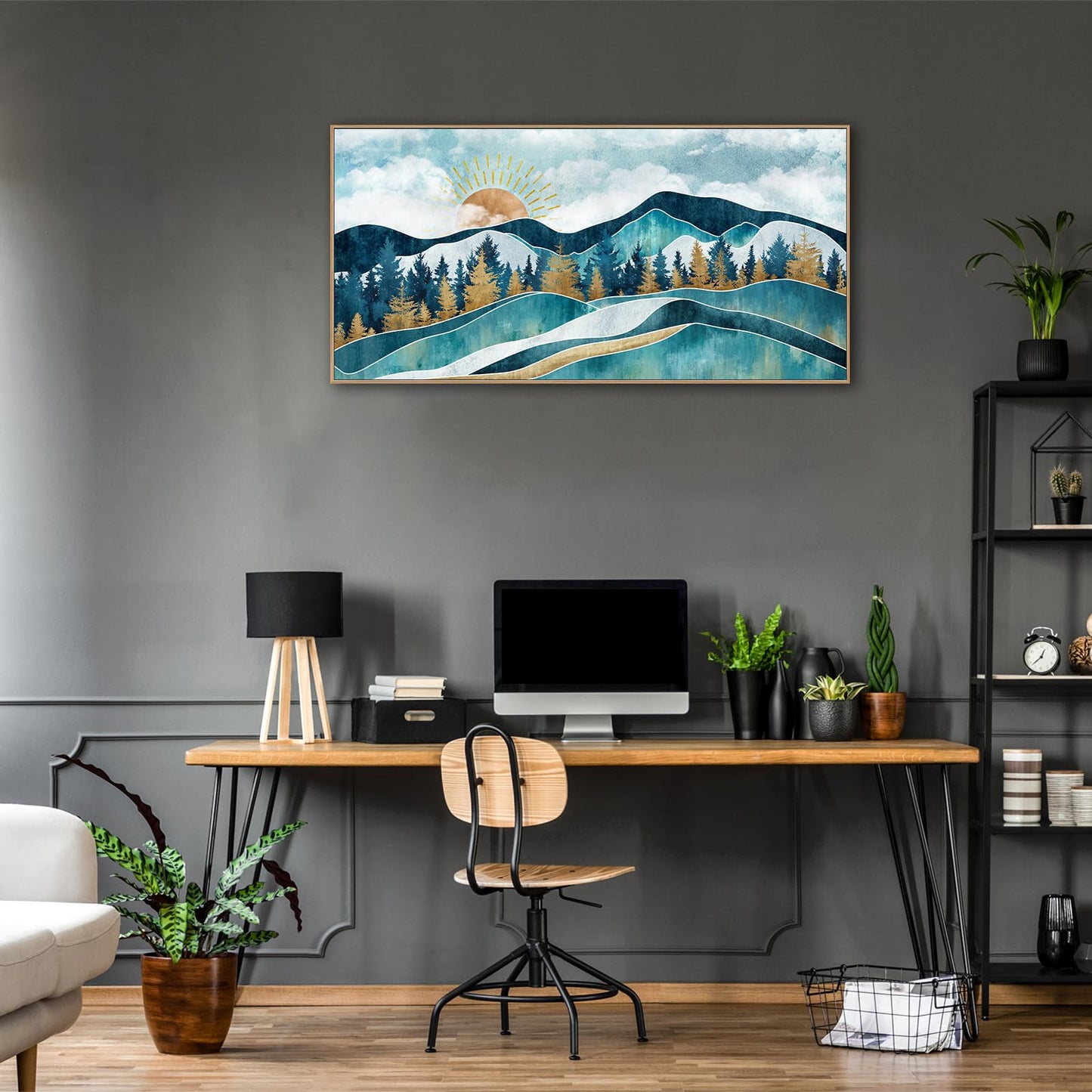 Abstract Mountain Forest Wall Art - Mid-Century Modern Wall Prints,Boho Wall Decor Sun Nature Canvas Artwork Nordic Landscape Painting for Living Room Bathroom Bedroom Office Home Decor 20" x 40"