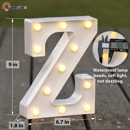 HXWEIYE LED Marquee Letters Lights Sign Z, 26 Alphabet Light Up Letter and Number 0-9 Number Warm White Led Letters for Bar Party Birthday Home Wedding Décor
