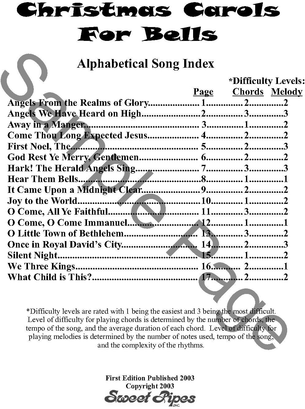 Christmas Carols for Bells Song Book - 17 Festive Arrangements for All Ages