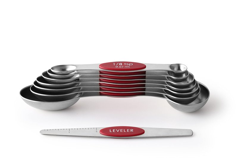 Spring Chef Red Stainless Steel Magnetic Measuring Spoons Set of 8 with Leveler, Dual Sided Nesting Teaspoon & Tablespoon Measuring Spoons, Kitchen Gadgets for Baking & Cooking, Fits in Spice Jars