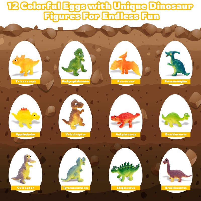 Kiddelo 12 Pack Prefilled Easter Eggs With Toys, Dinosaur Easter Basket Egg Hunt Stuffers, Pre Filled Easter Eggs Fillers for Kids Gifts Party Favors, Goodie Bag Stuffer, Pinata Filler, Easter Prizes