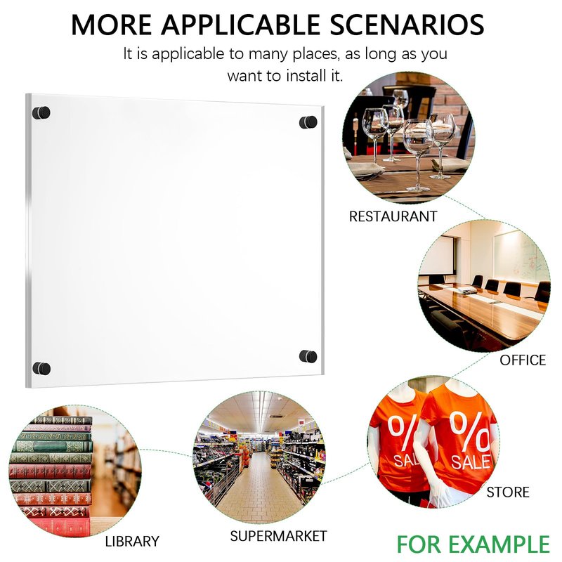 Yalikop 8 Pcs Acrylic Floating Picture Frame 8.5 x 11 Inches Wall Mount Frameless Photo Frames Double Panel Clear for Home Office Photo Display, Full Size 9.6 x 13.2 Inch (Black)
