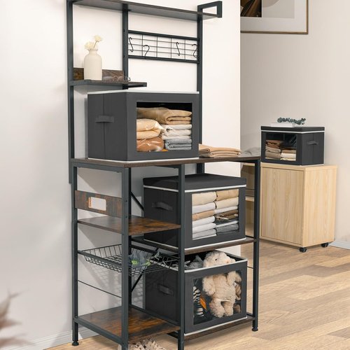 Homsorout Stackable Storage Bins - Large Foldable Closet Organizers with Lids, 4 Pack, Dark Grey