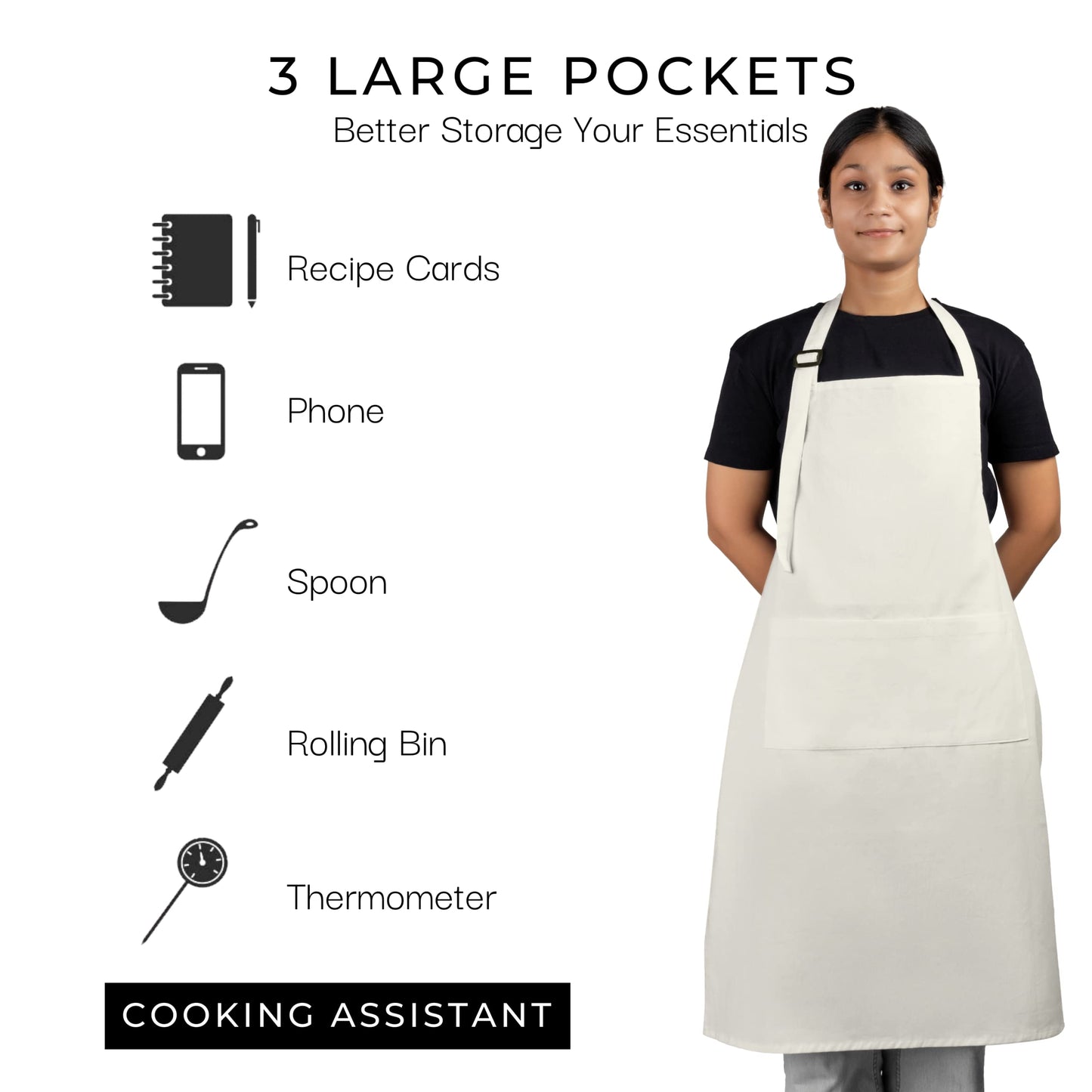RAJRANG Chef Apron for Women Men with Pockets Cotton Kitchen Cooking Full Length Plain Aprons Marshmallow 35x27 Inches Pack of 5