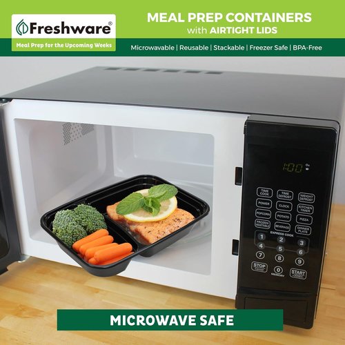 Freshware Meal Prep Containers - 50 Pack 2-Compartment Food Storage Bento Boxes | BPA-Free, Stackable, Microwave Safe (28 oz)