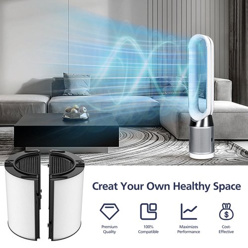 2-IN-1 Filter Replacement Filter for Dyson TP06 HP10 HP09 HP06 TP04 PH01 TP10 TP09 TP07 HP07 Air Purifier 360° Combi Glass Pure Cool Hot Humidify Fan, Upgrade 2-IN-1 HEPA + Carbon Filter, 2-Pack
