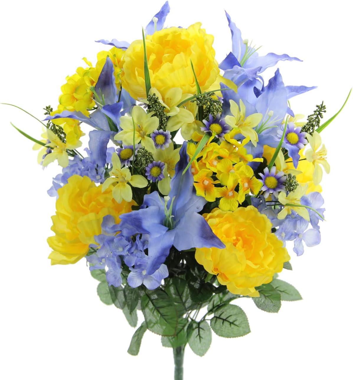 24-Stem Artificial Flower Arrangement - Mixed Roses & Carnations for Indoor/Outdoor Wedding & Home Decor - Spring Faux Flowers in Blue