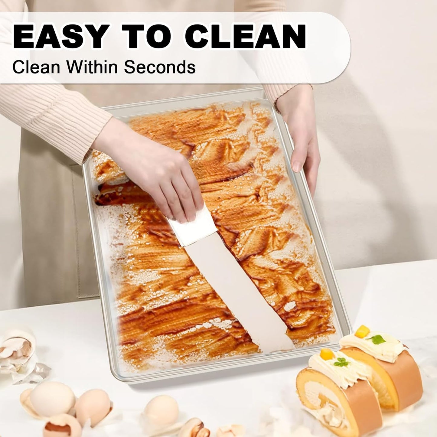 Skiennix 24 Inch Baking Sheet Set - Extra Large Natural Aluminum Cookie Trays | Nonstick & Warp Resistant
