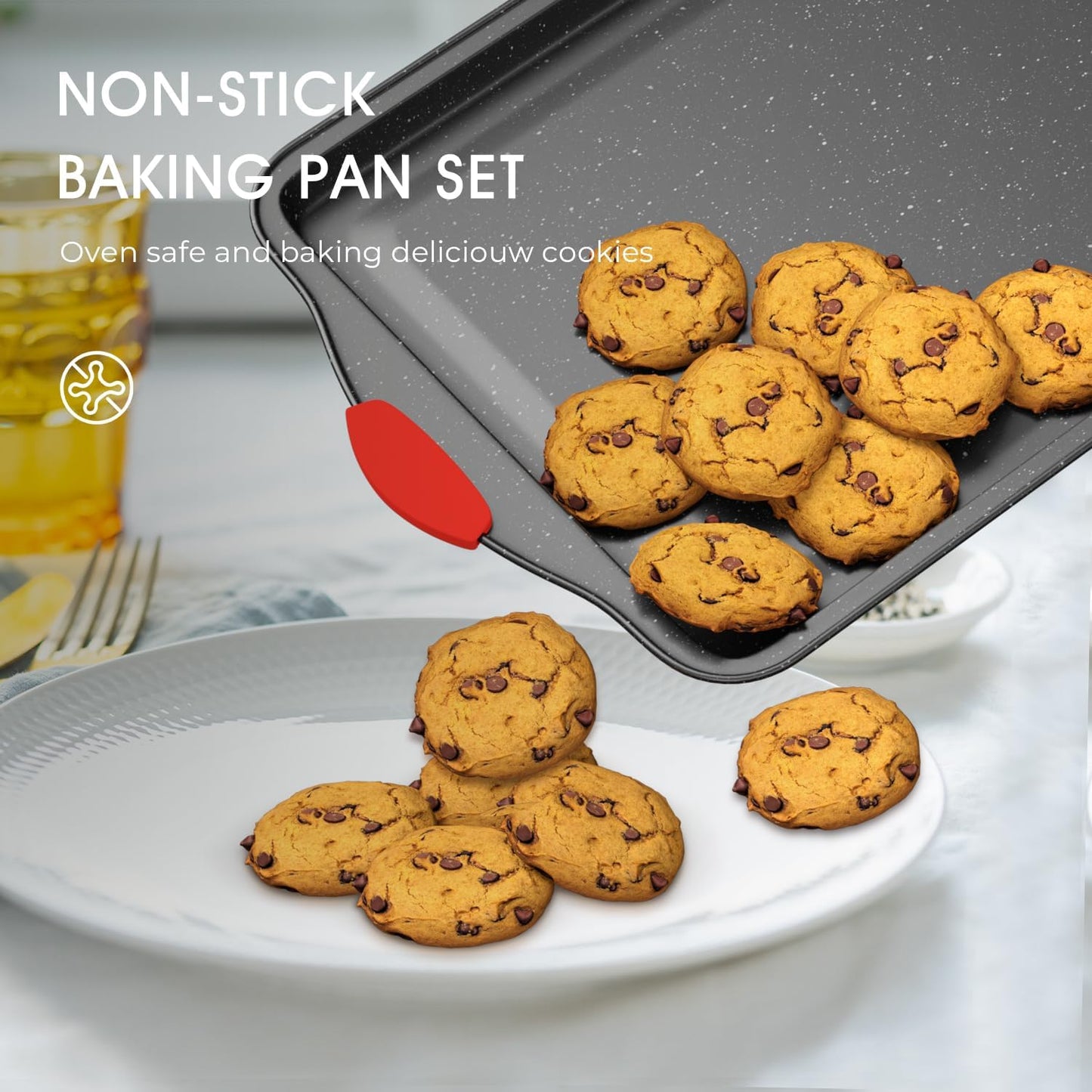 Skiennix 11-Piece Nonstick Baking Pans Set - Toxin-Free Bakeware with Silicone Handles | Red & Black