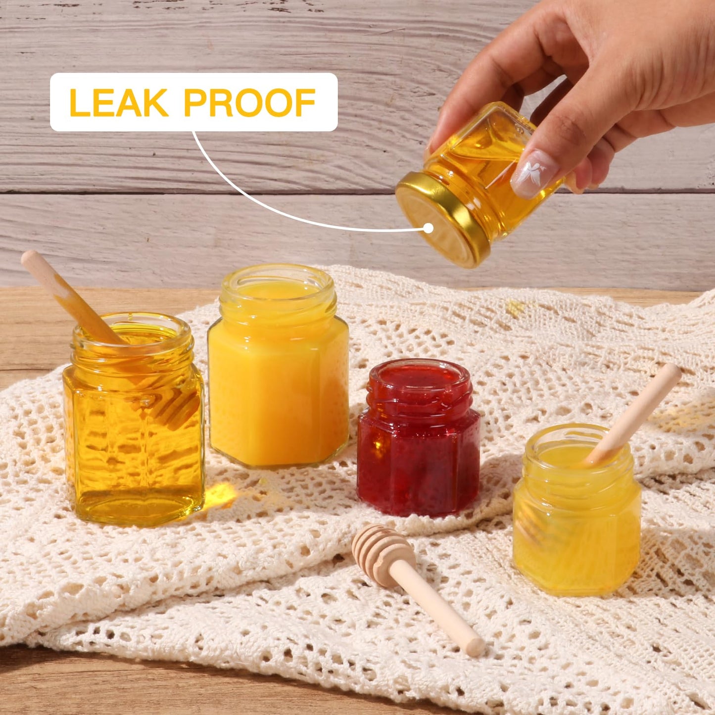 SZUAH 20 Pack 3 oz Mini Honey Jars with Dipper, Glass Hexagon Honey Jar for Wedding Favors, Empty Glass Jars for Party Favor