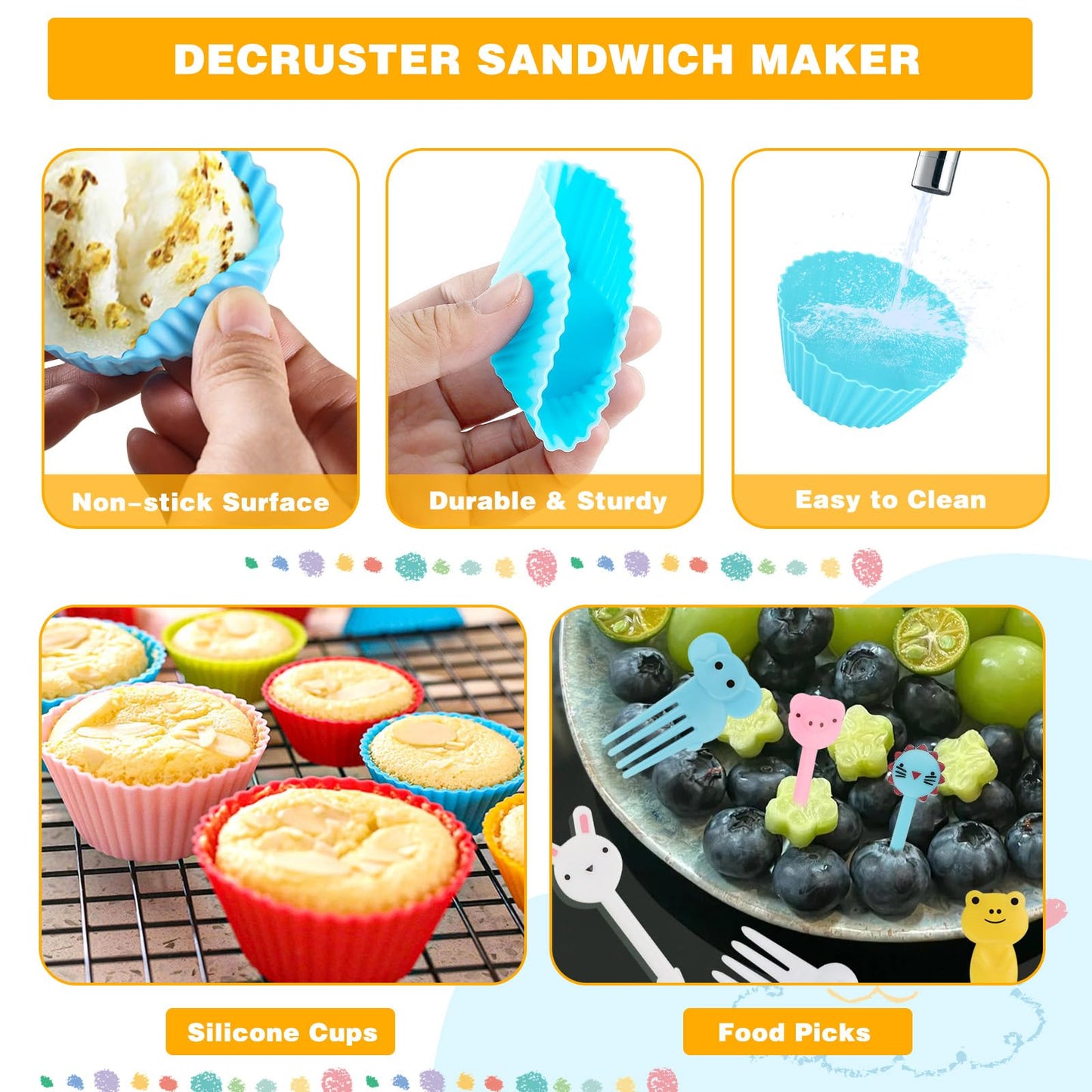 Sandwich Cutter and Sealer,48PCS Sandwich Cutters for Kids Lunch,Crustless Sandwich Maker,Heart Mouse Dinosaur Shape Cookie Cutters Gift for Kids Adult Boys Girls,Lunchbox and Bento Box Accessoriess