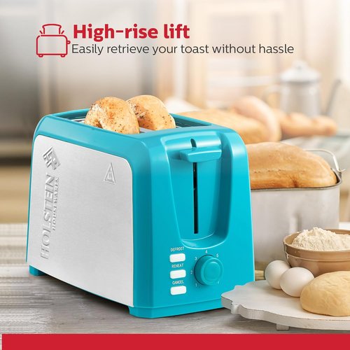 Holstein Housewares 2-Slice Toaster - Extra-Wide Slots, 7 Browning Settings, Compact Stainless Steel, Teal
