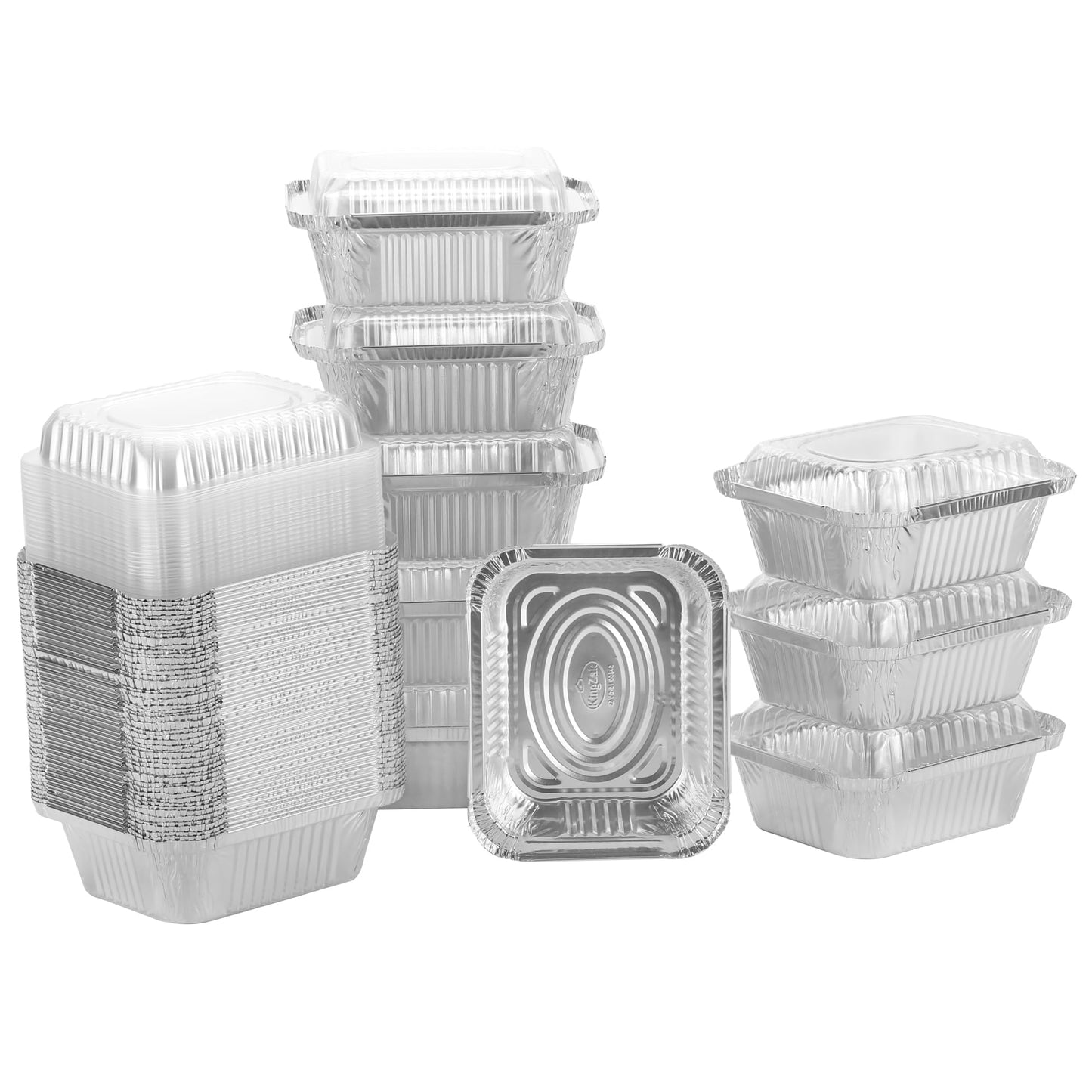 Aluminum Pans With Plastic Dome Lids - 50 Count - 1LB Oblong Pans (5"x4")- To Go Containers With Lids - Disposable Tin Foil Pans - Perfect For Catering, Meal Prep, Baking, Freezer Safe