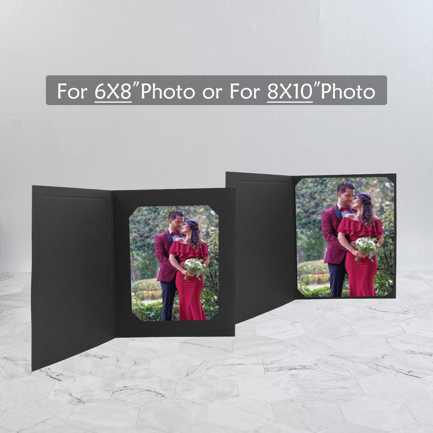 Golden State Art, Pack of 100, 6x8 or 8x10 Photo Folders, Cardboard Picture Frame, Paper Frame Cards, Greetings/Invitation Special Events: Graduation, Christmas, Wedding(Ivory)