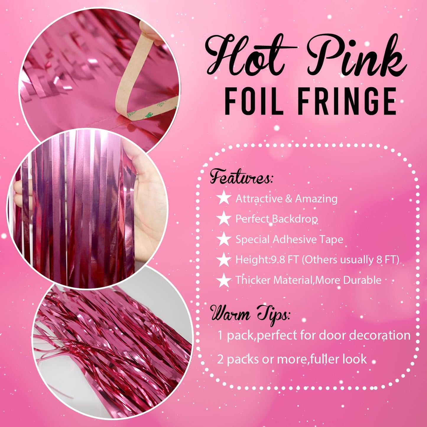 GOER 3.2 ft x 8.2 ft Metallic Tinsel Foil Fringe Curtains Party Photo Backdrop Party Streamers for Galentines Day, Birthday, Graduation, New Year Eve Decorations Wedding Decor (1 Pack, Hot Pink)