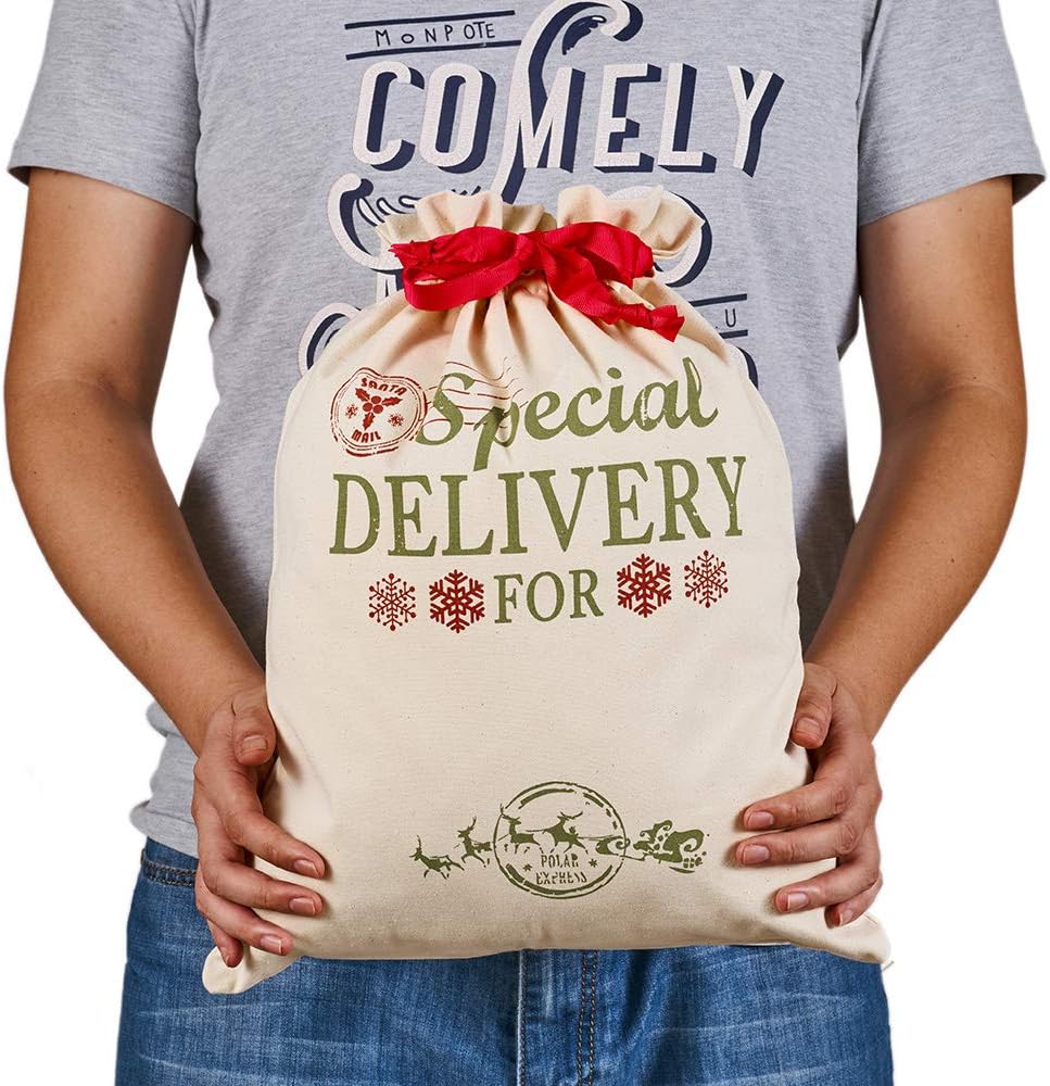 Extra Large Burlap Santa Sacks for Christmas Gifts - 19.7" x 26.8" Drawstring Holiday Bags for Kids & Decorations