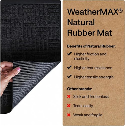 GORILLA GRIP Waterproof All-Season WeatherMAX Doormat - 47x35 Natural Rubber, Stain & Fade Resistant, Easy Clean Black Maze
